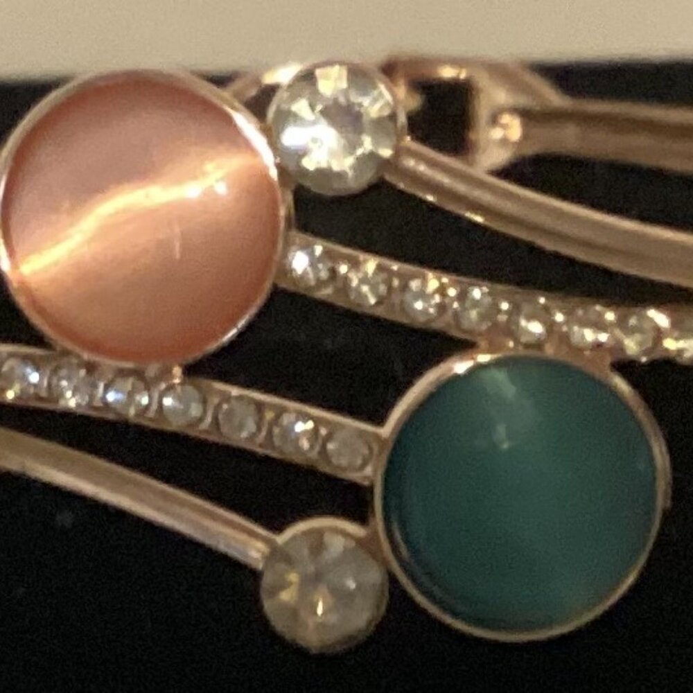 2759 NWOT Rose Gold Bracelet Bangle W/Pink & Blue Stones Cubic Zirconia Crystals